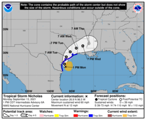 Nicholas Brings TX & LA Heavy Rains – 1:00pm Monday