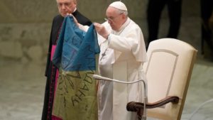 Pope Kisses Ukrainian Flag, Condemns Massacre Of Bucha