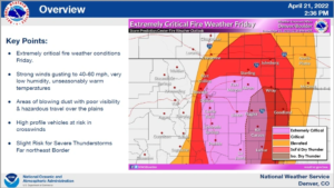 NOAA: “Extremely Critical” Wildfire Warning For East Colorado  (4/21/’22 on)