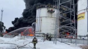 Russian oil depot in flames after Ukrainian drone attack