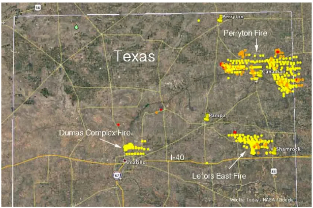 TEXAS PANHANDLE ON FIRE, 400,000 ACRES TUESDAY, SOME ZERO CONTAINED