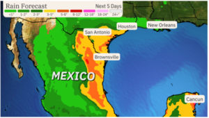 Heavy rains in Texas, over a foot in Mexico